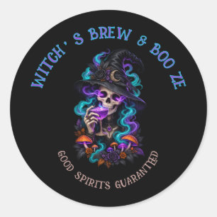 Sticker Rond Sorcière's Brew & Boo Ze Halloween gothique