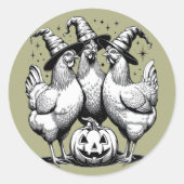 Sticker Rond Sorcières de poulet drôle Halloween sorcière Vinta (Devant)