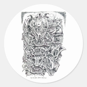 Sticker Rond Sorcières et diables, par Brian Benson