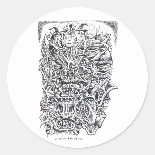 Sticker Rond Sorcières et diables, par Brian Benson (Devant)