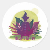 Sticker Rond Sorcières Halloween Yoga Namaste (Devant)