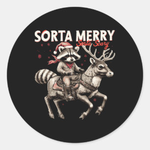 Sticker Rond Sorta Merry Sorta Effrayant Noël Funny Raccoon Ri