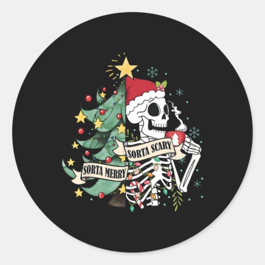 Sticker Rond Sorta Merry Sorta Effrayant Squelette neige Noël X (Devant)