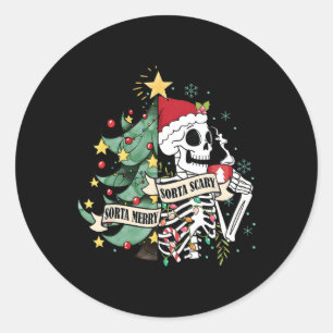 Sticker Rond Sorta Merry Sorta Effrayant Squelette neige Noël X