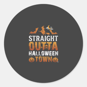 Sticker Rond Sortie directe de la ville d'Halloween Sorcière Lu