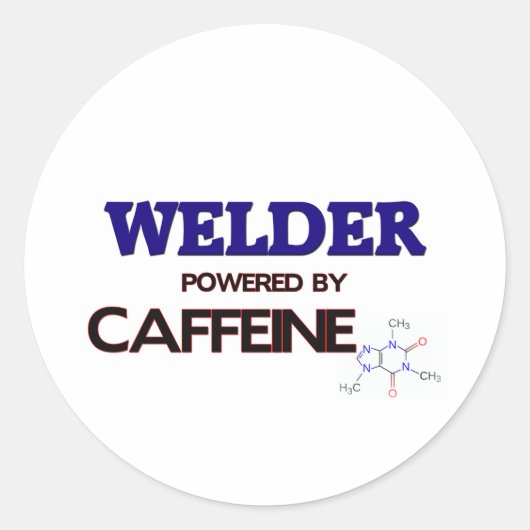 Sticker Rond Soudeur alimenté par la caféine (Devant)