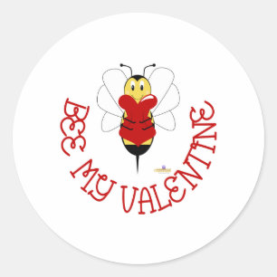 Sticker Rond Souriant Bumble Bee Hugs Coeur Bee My Valentine
