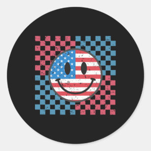 Sticker Rond Souriant visage groovy 4 juillet Drapeau américain