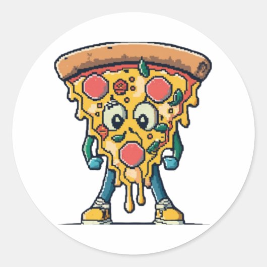 Sticker Rond souriante pizza mignonne (Devant)
