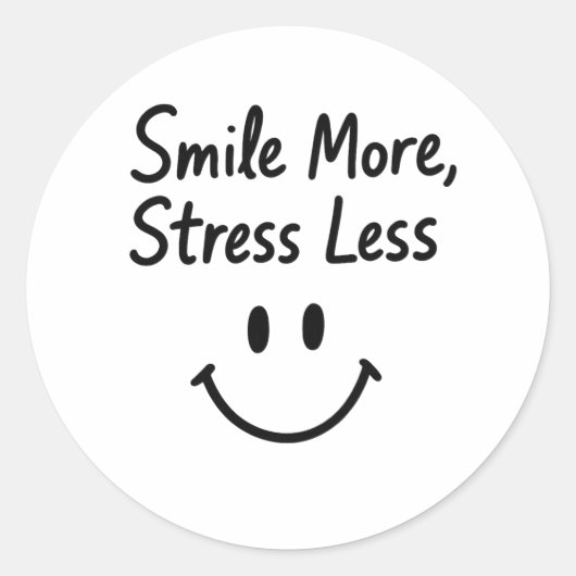 Sticker Rond Souriez Plus, Stress Moins Doodle Design (Devant)