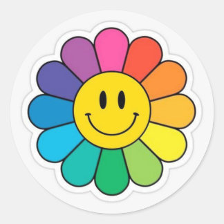 Sticker Rond Sourire aux fleurs imprimé