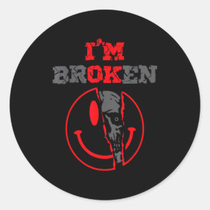 Sticker Rond Sourire confus brisé maladie invisible brisé