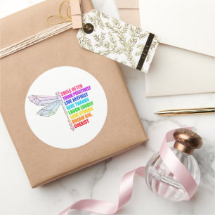 Sticker Rond Sourire de libellule Pensez souvent de manière pos