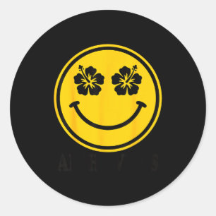 Sticker Rond Sourire fleur d'hibiscus aloha hawaii visage heure