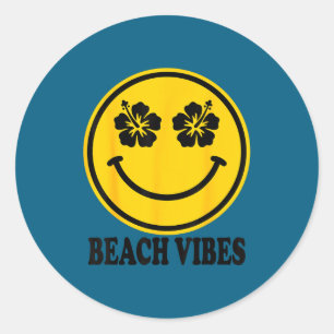 Sticker Rond Sourire fleur d'hibiscus vibes de plage été heureu