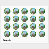 Sticker Rond Sourire mignon Sloth Monogrammed (Feuille)