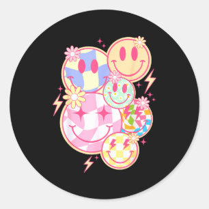 Sticker Rond Sourire Rétro Groovy Visage Fleur Visage Heureux D