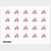 Sticker Rond Sourire rose Sloth conduisant une convertible (Feuille)