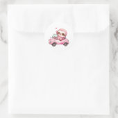 Sticker Rond Sourire rose Sloth conduisant une convertible (Sac)
