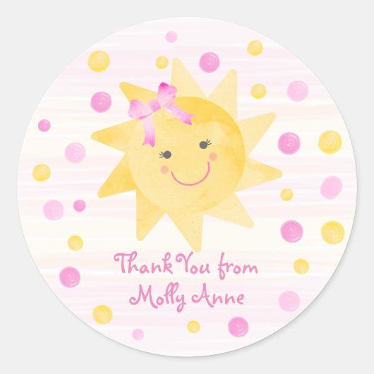 Sticker Rond Sourire soleil rose Yellow Dots Merci fille (Devant)