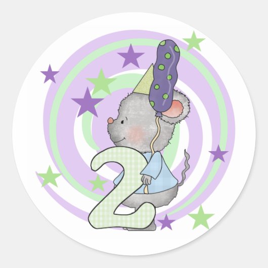 Sticker Rond Souris 2e anniversaire T-shirts et cadeaux (Devant)