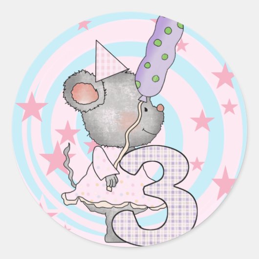 Sticker Rond Souris 3e anniversaire T-shirts et cadeaux (Devant)