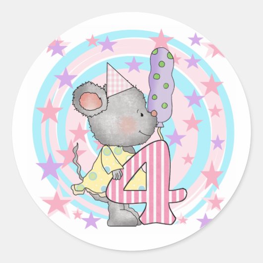 Sticker Rond Souris 4e anniversaire T-shirts et cadeaux (Devant)