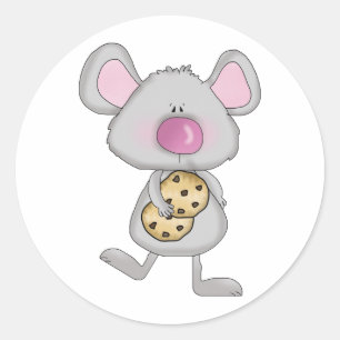 Sticker Rond souris adorable mignonne avec biscuits au chocolat