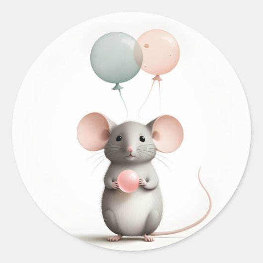 Sticker Rond Souris Boho minimaliste avec Balloons Cadeaux (Devant)
