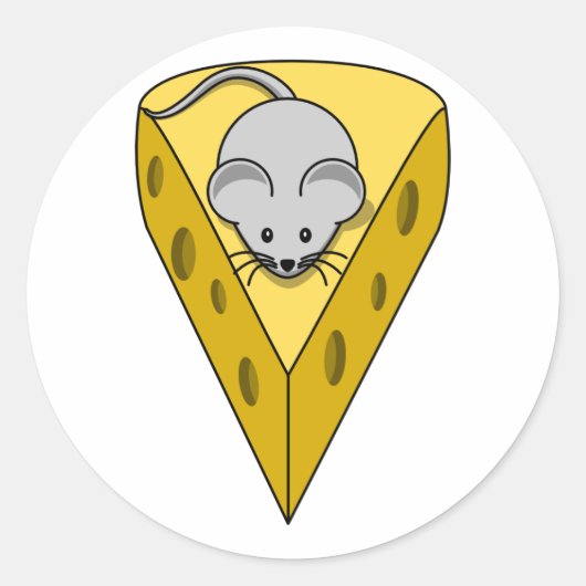 Sticker Rond Souris caricaturale sur un coin de fromage suisse (Devant)