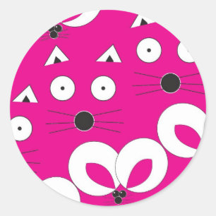 Sticker Rond Souris Chat Motif rose chaud