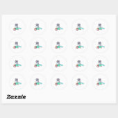 Sticker Rond Souris comme coiffeur avec ciseaux et comble (Feuille)
