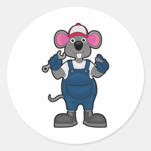 Sticker Rond Souris comme mécanique avec vis et spanner (Devant)