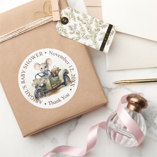 Sticker Rond Souris d'aquarelle mignonne en Baby shower de voit (Cadeaux)