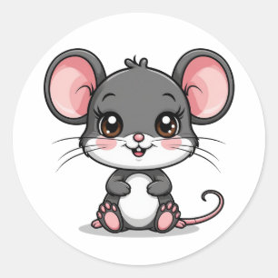 Sticker Rond Souris de dessin animé adorable avec de grandes or