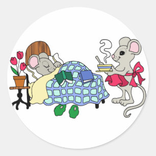 Sticker Rond Souris de maman s'occupant de l'enfant malade
