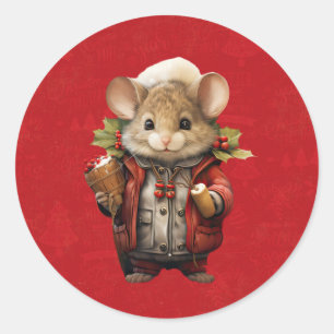 Sticker Rond Souris de Noël