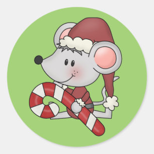 Sticker Rond Souris de Noël avec du sucre de canne