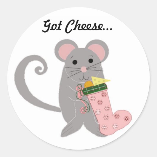 Sticker Rond Souris de Noël avec prise rose (Devant)