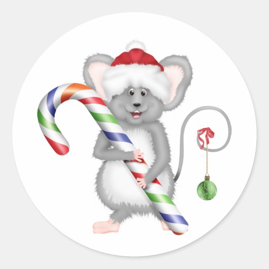 Sticker Rond Souris de Noël mignonne avec chapeau de Père Noël (Devant)