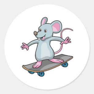 Sticker Rond Souris en skate avec skateboard