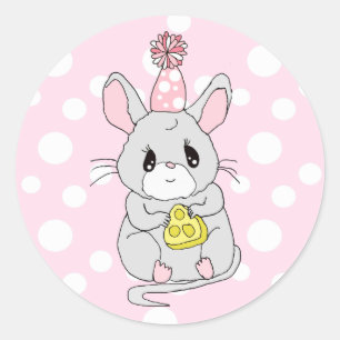 Sticker Rond Souris joli caricature avec Casquette d'anniversai
