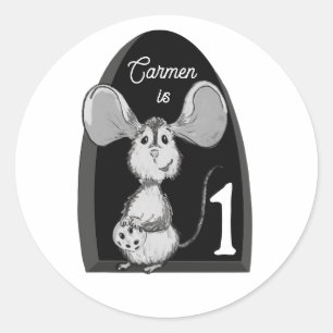 Sticker Rond Souris Lait et Cookie Premier Anniversaire
