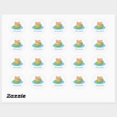 Sticker Rond Souris mignonne dans un bateau en feuille personna (Feuille)