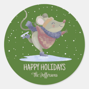 Sticker Rond Souris mignonne Noël animal neige hiver vacances