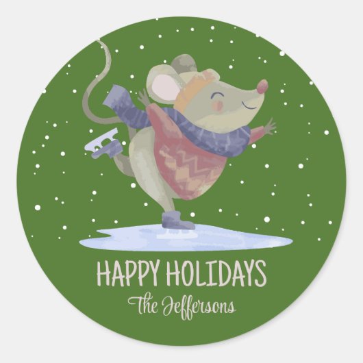Sticker Rond Souris mignonne Noël animal neige hiver vacances (Devant)