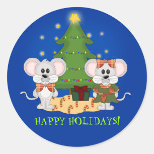 Sticker Rond Souris mignonnes de Noël avec le texte