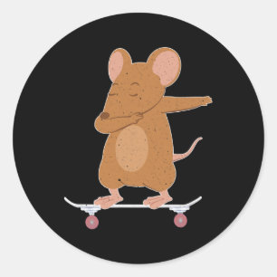 Sticker Rond Souris ou rat en skateboard Cadeau pour