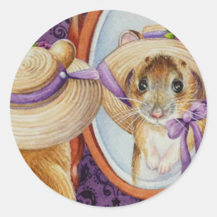 Sticker Rond Souris portant ressort Bonnet miroir aquarelle
