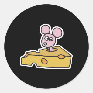 Sticker Rond souris rose mignonne au fromage suisse